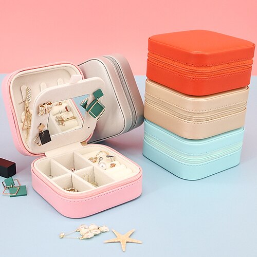 

PU Double Layer Simple Jewelry Storage Box Creative Portable Jewelry Storage Box Stud Earrings Ring Small Jewelry Box
