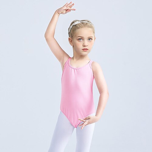 

Kids' Dancewear Ballet Leotard / Onesie Pure Color Splicing Girls' Training Performance Sleeveless High Cotton Blend