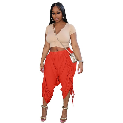 

Women's Pants Trousers Harem Pants ArmyGreen khaki Orange Mid Waist Basic Casual Daily Work Baggy Micro-elastic Calf-Length Plain S M L XL XXL