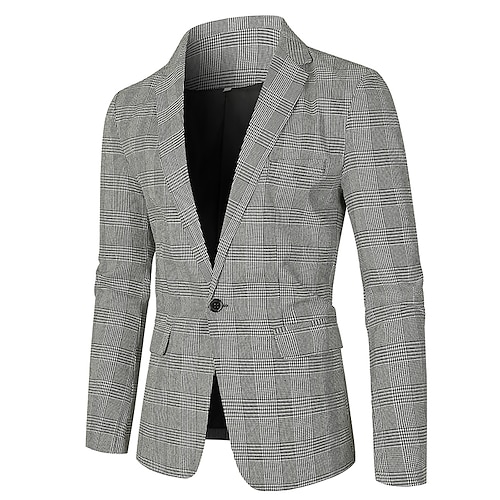 

Men's Blazer Sport Jacket Sport Coat Thermal Warm Party / Evening Single Breasted One-button Turndown Casual Jacket Outerwear Houndstooth Plaid / Check Patchwork Pocket Gray / Spring / Fall