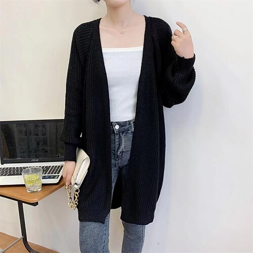 

Women's Cardigan Sweater Jumper Crochet Knit Knitted Solid Color V Neck Stylish Casual Daily Going out Fall Winter Green Black One-Size / Long Sleeve