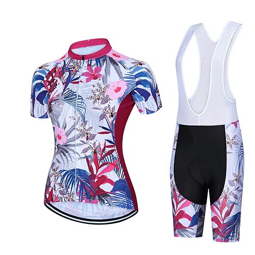 

21Grams Women's Cycling Jersey with Bib Shorts Short Sleeve Mountain Bike MTB Road Bike Cycling Blue Floral Botanical Bike Clothing Suit 3D Pad Breathable Quick Dry Moisture Wicking Back Pocket