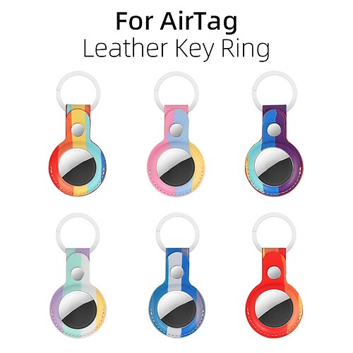 

Protective Case for Airtag 2021 with Keychain Cute Design Smooth PU Leather Case Cover Anti-Scratch Anti-lost Locator Tracker Lines Lightweight for Airtag Locator Rainbow