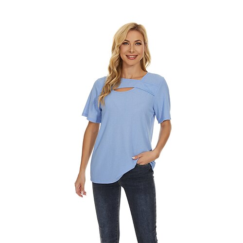 

Mujer Camiseta Negro Rosa Azul claro Plano Cortado Manga Corta Casual Fin de semana Básico Escote en Pico Regular S