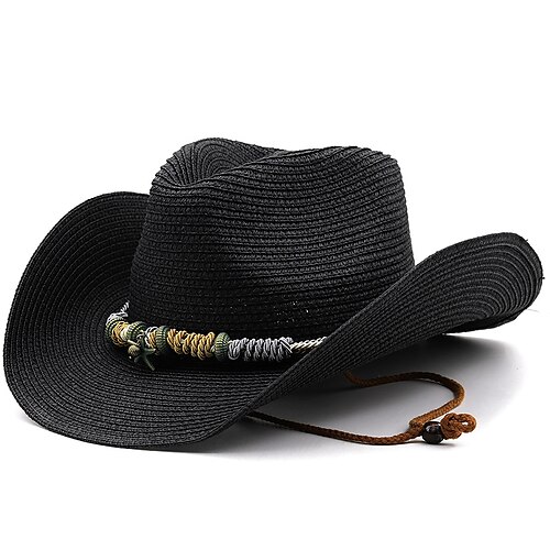 

Band Rope Jewelry Western Cowboy Hat Beach Sunhats Party Cap For Man Woman Curled Brim Cap Sun Protection Unisex Panama Straw Hats