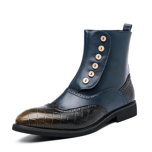 

Men's Boots Casual British Daily PU Booties / Ankle Boots Brown Blue Color Block Fall Winter
