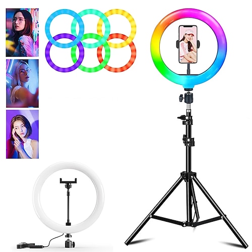 

Selfie Ring Light RGB Fill LED RingLight Selfie Lamp Photography Lighting With Mobile Holder Tripod Stand For Video Youtube Live