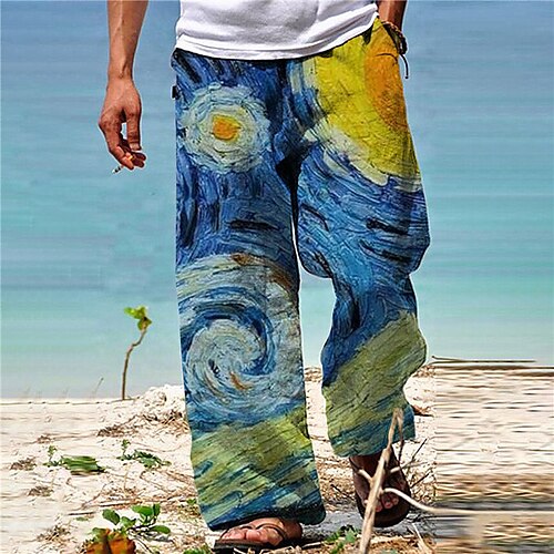 

Per uomo Pantaloni Pantaloni estivi Pantaloni da spiaggia Tasche A cordoncino Vita elastica Cielo stellato Stampe astratte Comfort Traspirante Informale Giornaliero Per eventi Streetwear Originale Blu