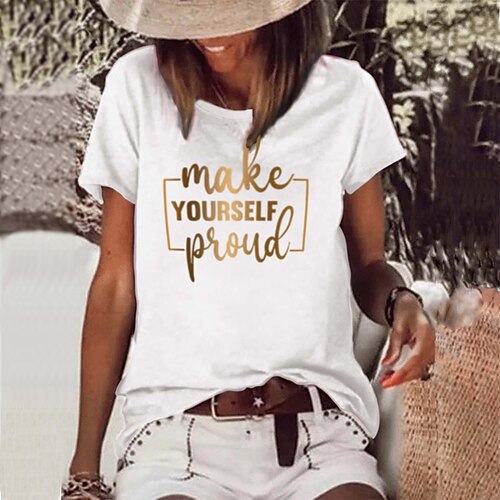 

Women's T shirt Tee Graphic Patterned Text Casual Weekend Inspirational Painting T shirt Tee Short Sleeve Print Round Neck Basic Essential White Black S
