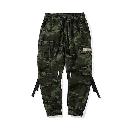 

Men's Cargo Pants Hiking Pants Trousers Work Pants Military Camo Summer Outdoor Loose Ripstop Breathable Multi Pockets Sweat wicking Bottoms Drawstring Elastic Waist Print Dark Grey Army Green Cotton