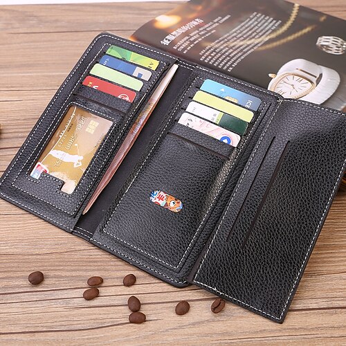 

Travel Passport Holder & ID Holder Men's Long Wallet Multi-card Magnetic Buckle Leather Bag Large-capacity PU Wallet Coin Card Holder