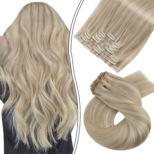

Clip in Hair Extensions Clip in Human Hair Extensions 18 Inch 120g 7pcs Blonde Real Remy Hair Extensions Full Head Thick Hair Double Weft