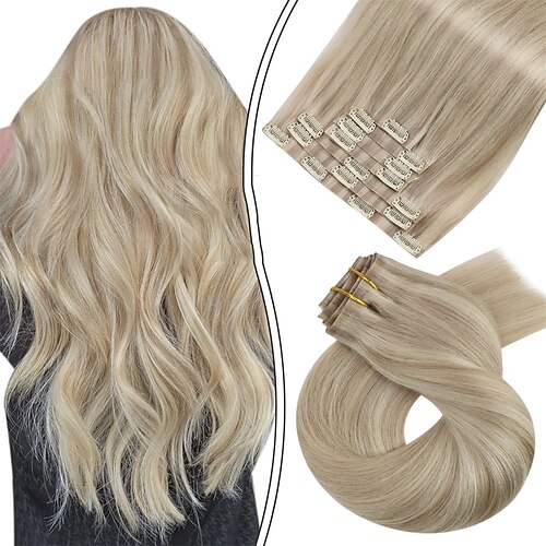 

Clip in Hair Extensions Clip in Human Hair Extensions 18 Inch 120g 7pcs Blonde Real Remy Hair Extensions Full Head Thick Hair Double Weft