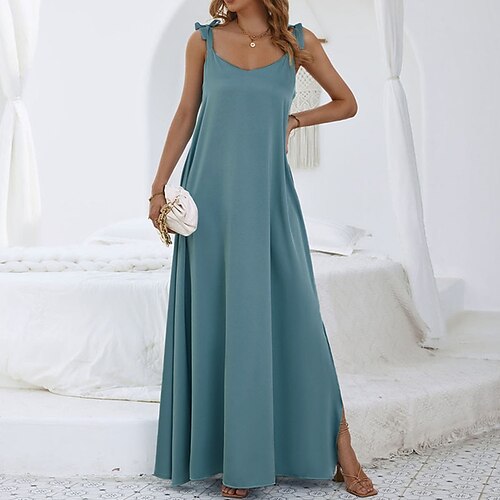 

Mujer Vestido de Columpio Vestido lencero Azul claro Sin Mangas Color puro Separado Primavera Verano Correa de espagueti Maduro Fin de semana 2022 S M L XL