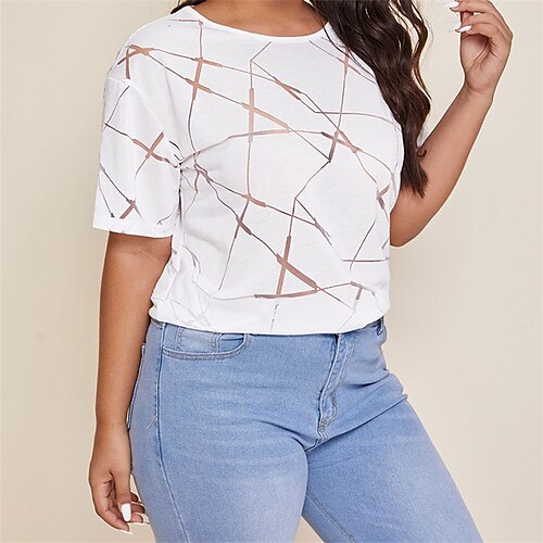 

Women's Plus Size Tops T shirt Tee Plain Cut Out Short Sleeve Crewneck Streetwear Daily Vacation Cotton Spring Summer White