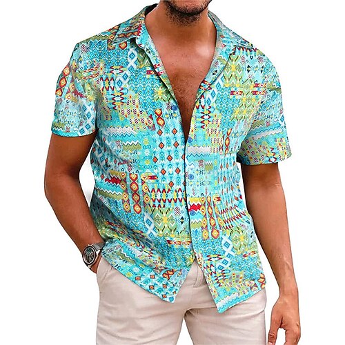 

Men's Shirt 3D Print Geometry Turndown Street Casual Button-Down Print Short Sleeves Tops Casual Fashion Breathable Comfortable Blue