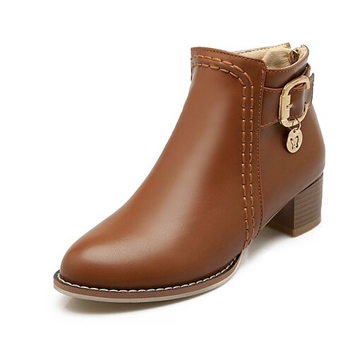 

Damen Stiefel Täglich Stiefeletten Stiefeletten Winter Blockabsatz Runde Zehe Adrett PU Leder Reißverschluss Einfarbig Dunkelbraun Schwarz Beige