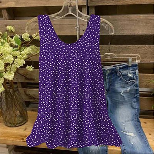 

Women's Plus Size Tops Tank Top Polka Dot Print Sleeveless V Neck Streetwear Daily Holiday Cotton Spandex Jersey Spring Summer Purple Wine