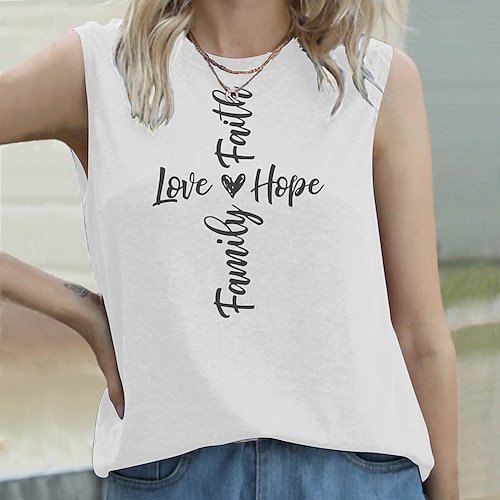

Women's Tank Top Camis Green Blue Purple Heart Letter Print Sleeveless Daily Weekend Streetwear Casual Round Neck Regular S
