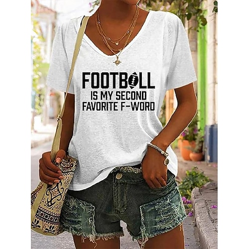 

Women's T shirt Tee Graphic Patterned Letter Casual Daily T shirt Tee Short Sleeve Patchwork V Neck Basic Essential Green White Black S