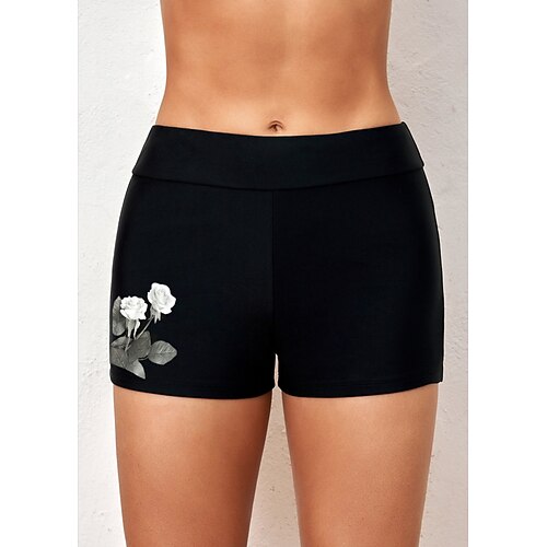 

Women's Swimwear Beach Bottom Normal Swimsuit High Waisted Floral Print Black Bathing Suits Sports Vacation Holiday / New