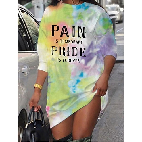 

Women's Shift Dress Short Mini Dress Rainbow Long Sleeve Tie Dye Letter Print Fall Spring Crew Neck Casual Fashion 2022 S M L XL XXL 3XL