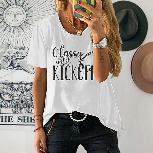 

Women's T shirt Tee Text Baseball Casual Weekend Painting T shirt Tee Short Sleeve Print Round Neck Basic Essential White Black Yellow S