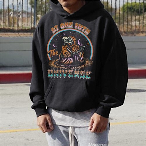 

Men's Hoodie Pullover Hoodie Sweatshirt Graphic Patterned Skull Pocket Daily Holiday Going out Hot Stamping Casual Streetwear Hoodies Sweatshirts Black