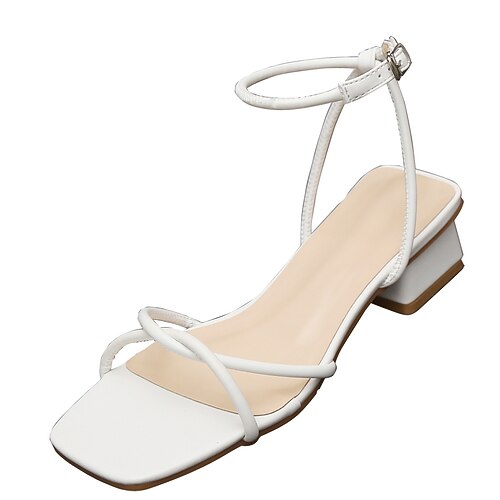 

Women's Sandals Ankle Strap Sandals Buckle Block Heel Open Toe Elegant Sweet Daily Office Faux Leather Buckle Spring Summer Solid Colored White Silver