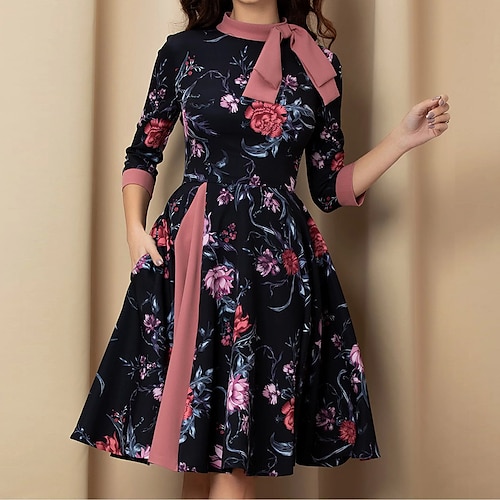 

Audrey Hepburn 1950s Floral Cocktail Dress Vintage Dress Dress Women's Costume Vintage Cosplay Party Dress Masquerade