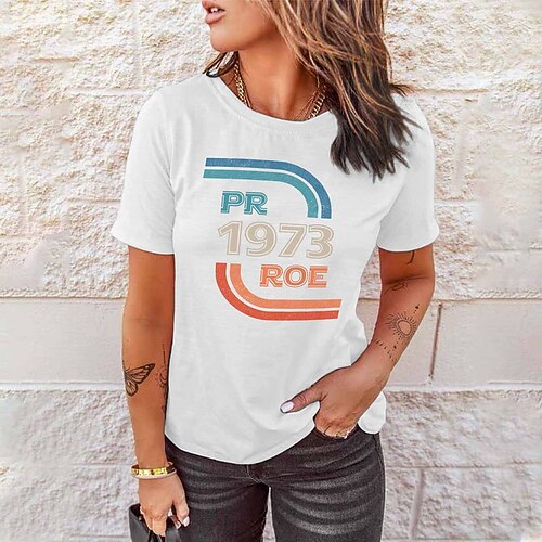 

Women's T shirt Tee Text Casual Weekend Painting T shirt Tee Short Sleeve Print Round Neck Basic Essential White Black S