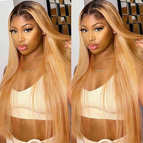 

Remy Human Hair 13x4 Lace Front Wig Free Part Brazilian Hair Straight Multi-color Wig 150% 180% 210% Density with Baby Hair Soft Color Gradient 100% Virgin With Bleached Knots For Women's Long Human