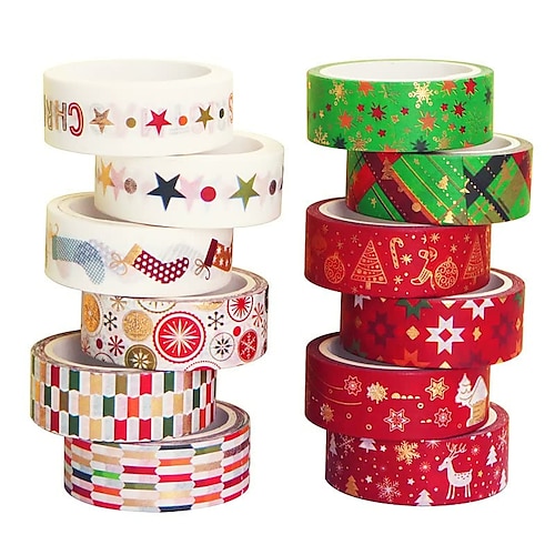 

New Christmas Gold Stamping Paper Tape Tear-by-hand Creative Hand Account Sticker Tape 12 Volume Set