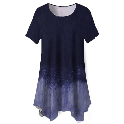 

Women's Plus Size Tops Blouse Shirt Color Gradient Print Short Sleeve Crewneck Streetwear Daily Going out Polyester Spring Summer Blue Gray