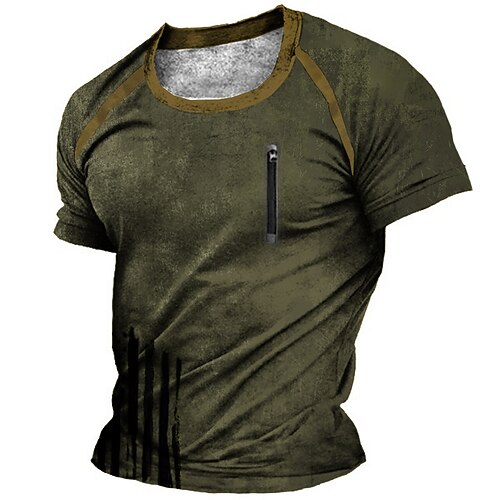 

Men's Unisex T shirt Tee Graphic Prints Crew Neck Street Daily Zipper Print Short Sleeve Tops Designer Casual Big and Tall Sports Green / Summer