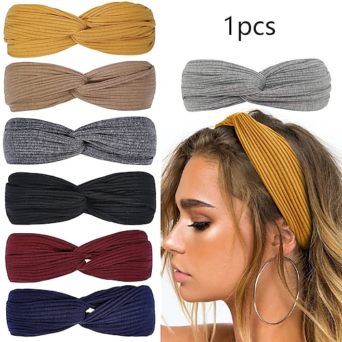 

Headbands for Women Twist Knotted Boho Stretchy Hair Bands for Girls Criss Cross Turban Plain Headwrap Yoga Workout Vintage Hair Accessories, Solid Color 1pcs