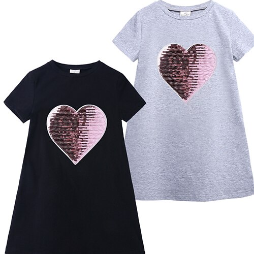 

Kids Little Girls' Dress Heart A Line Dress Daily Sequins White Black Above Knee Short Sleeve Princess Sweet Dresses Summer Regular Fit 1pcs 2-8 Years