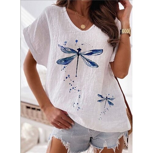 

Women's T shirt Tee Animal Casual Daily T shirt Tee Short Sleeve Print U Neck Basic Essential Loose White S / 3D Print