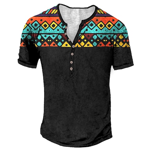 

Men's Henley Shirt T shirt Tee 3D Print Graphic Patterned Henley Street Daily Button-Down Print Short Sleeve Tops Basic Casual Fashion Comfortable Black