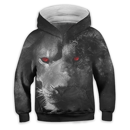 

Kids Boys Hoodie Animal Outdoor 3D Print Long Sleeve Pocket Active 3-13 Years Fall Gray