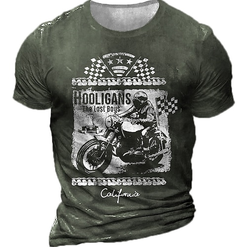 

Men's Unisex T shirt Tee 3D Print Graphic Patterned Motorcycle Crew Neck Street Daily Print Short Sleeve Tops Designer Casual Vintage Big and Tall Black Army Green Brown / Summer