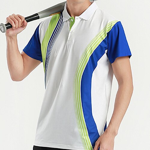 

Men's Golf Shirt Tennis Shirt Breathable Quick Dry Moisture Wicking Short Sleeve T Shirt Top Regular Fit Stripes Summer Gym Workout Tennis Badminton / Micro-elastic / Lightweight