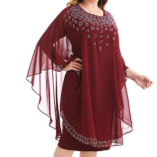 

Women's Plus Size Holiday Dress Floral Crew Neck Print 3/4 Length Sleeve Fall Spring Prom Dress Knee Length Dress Party Going out Dress