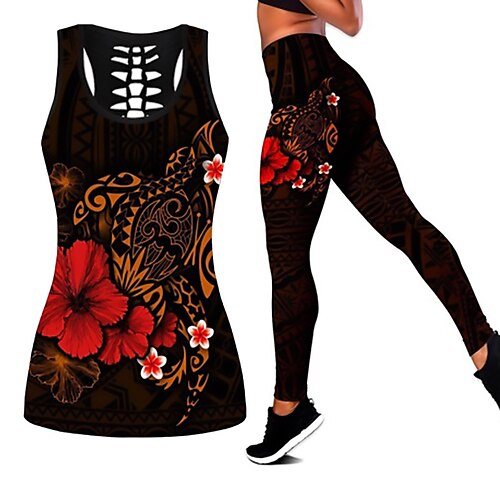 

Per donna Set di Abbigliamento Sportivo Set 3D Tuta 3D Stampa 3D 2 pezzi Floreale Ghette Canotte Rosso scuro Rosso Yoga Fitness Allenamento in palestra Vita alta Fasciante in vita Sollevamento dei