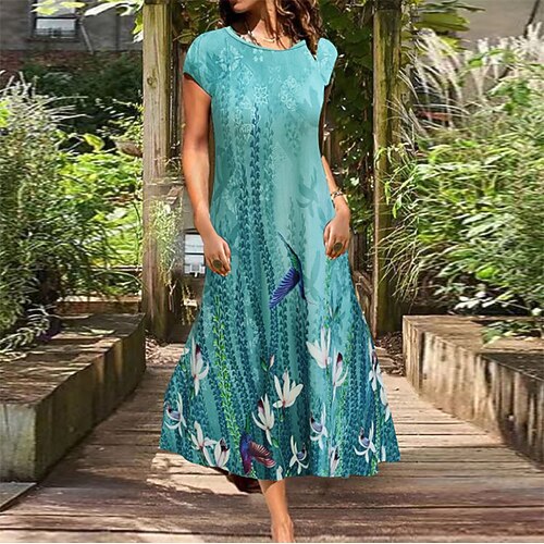 

Women's A Line Dress Midi Dress Green Short Sleeve Floral Animal Pocket Print Spring Summer Crew Neck Casual Mature 2022 S M L XL XXL