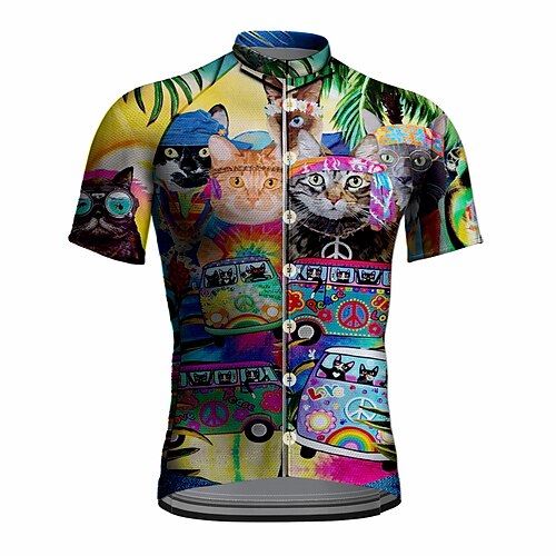 

21Grams Men's Cycling Jersey Short Sleeve Bike Top with 3 Rear Pockets Mountain Bike MTB Road Bike Cycling Breathable Quick Dry Moisture Wicking Reflective Strips Yellow Cat Polyester Spandex Sports