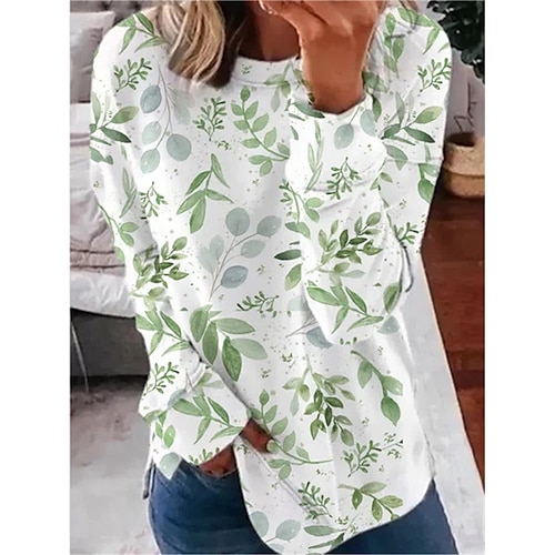 

Sweat shirt Sweat Femme Vêtement de sport Casual Patchwork Imprimer Vert Fleur Ample Casual Col Ras du Cou manche longue S M L XL XXL 3XL