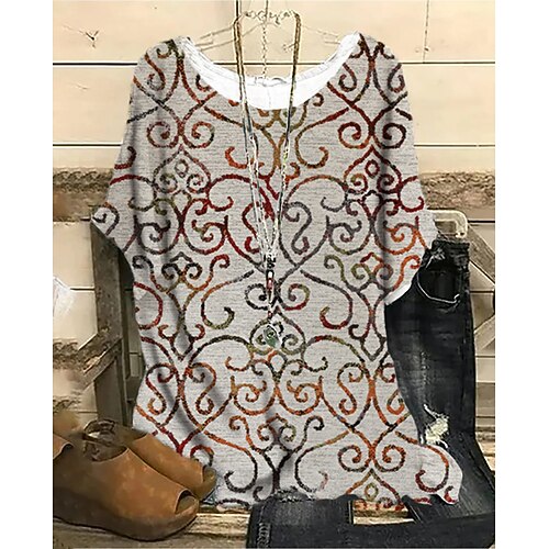 

Women's Plus Size Tops Blouse Shirt Graphic Patterned Print Half Sleeve Crewneck Streetwear Daily Vacation Polyester Summer Black And White Maroon