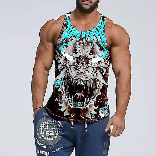 

Men's Tank Top Vest Graphic Animal Crew Neck Blue 3D Print Street Casual Sleeveless Print Clothing Apparel Basic Fashion Classic Comfortable / Summer / Summer / Sports