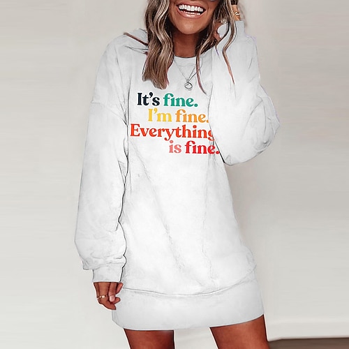 

Women's Winter Dress Sweatshirt Dress Winter Dress White Long Sleeve Letter Print Winter Fall Crew Neck Casual Fall Dress Loose Fit 2022 S M L XL XXL 3XL / Cotton / T Shirt Dress Tee Dress